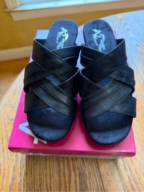 A2 By Aerosoles Black Crisscross Slide Mules